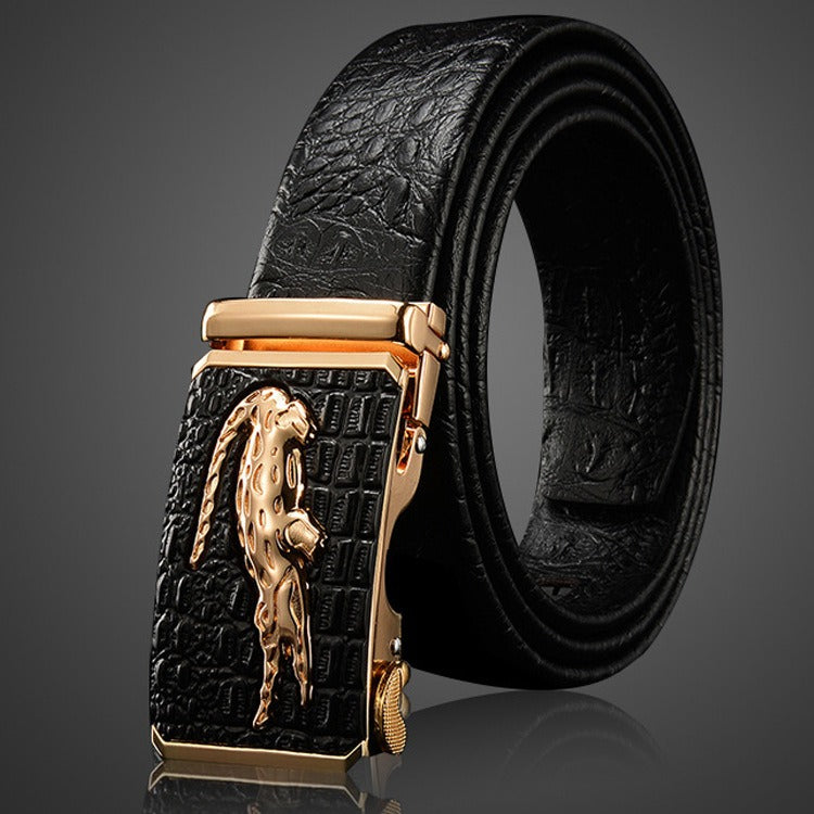 Belt men's genuine leather belt men's cowhide automatic buckle belt head men's wide crocodile leather pattern