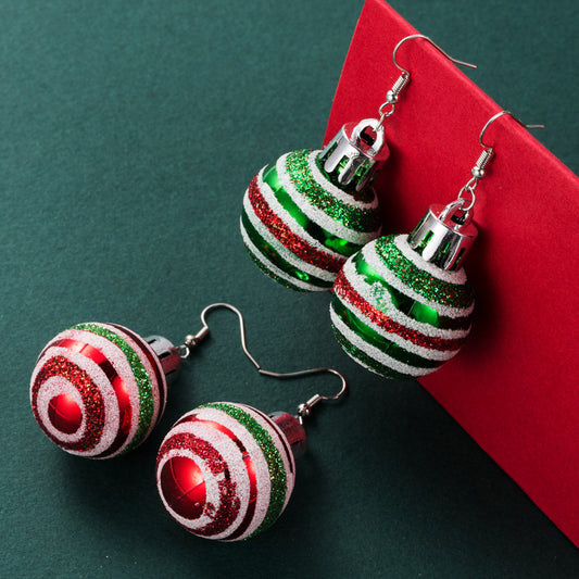 Christmas Ball Stripe Earrings Earhook Personality Simple Christmas Earrings