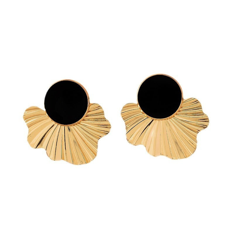 Geometric enamel glaze earrings for women Japanese and Korean ins style simple fashion round fan earrings