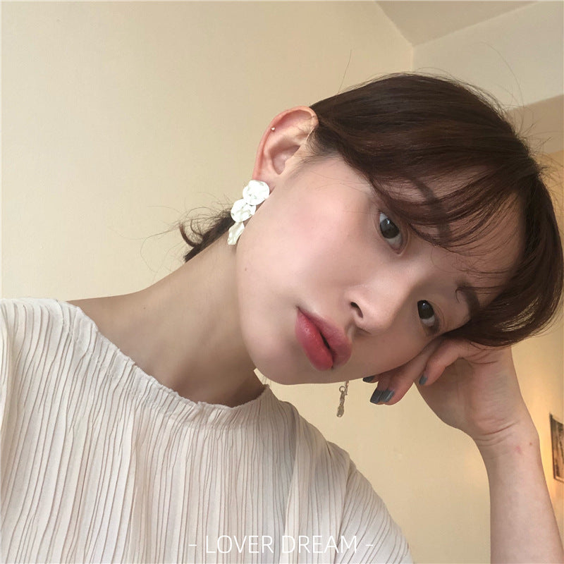 Korea Retro Round Long Tassel Earrings Net Red Earrings Commuter Silver Stud Earrings