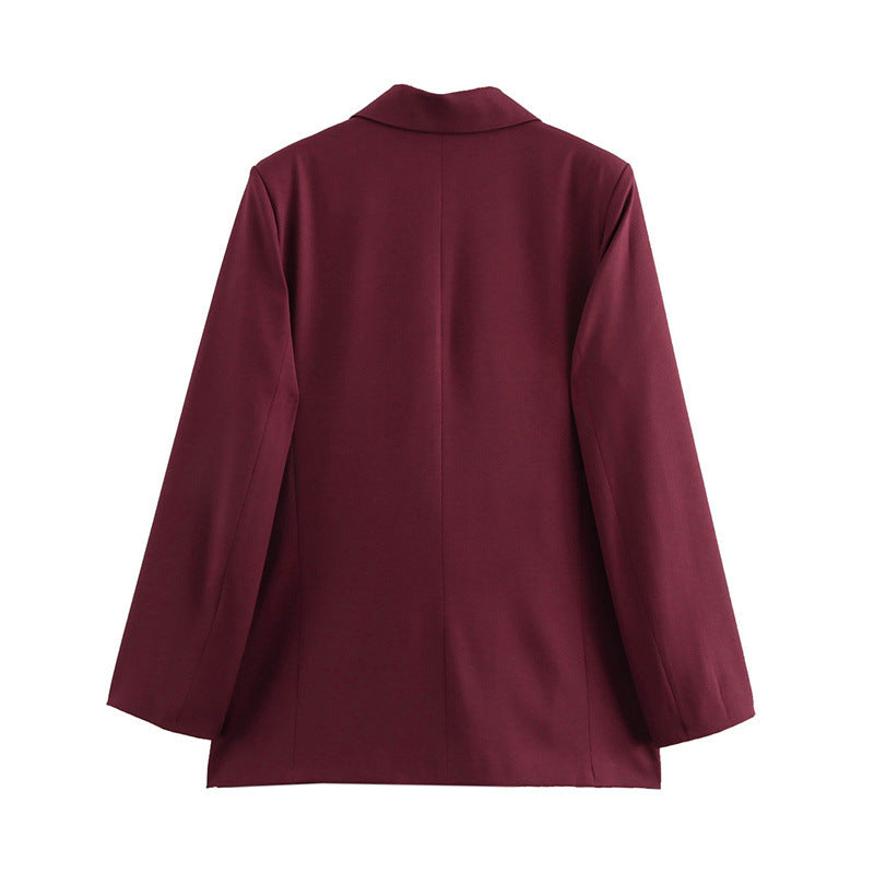 European and American style women's fashionable casual loose short style lapel double breasted suit jacket