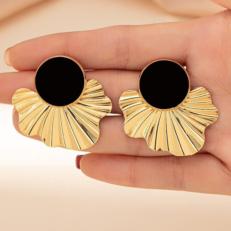 Geometric enamel glaze earrings for women Japanese and Korean ins style simple fashion round fan earrings