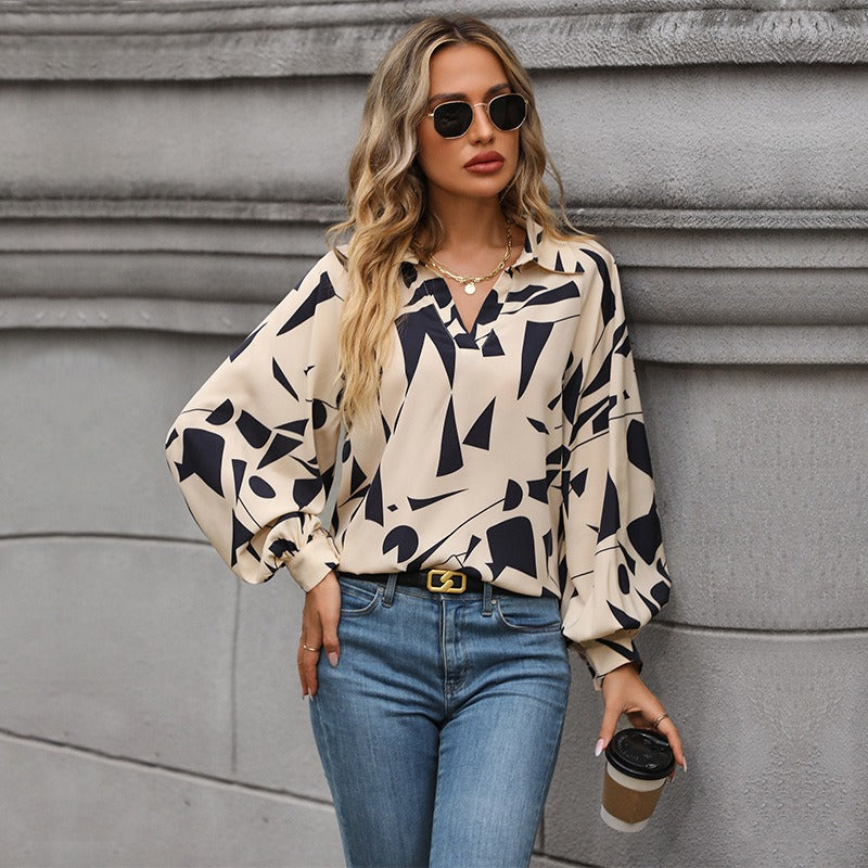 Spring and Autumn Hot selling European and American Fashion Women's Long sleeved Printed Shirt