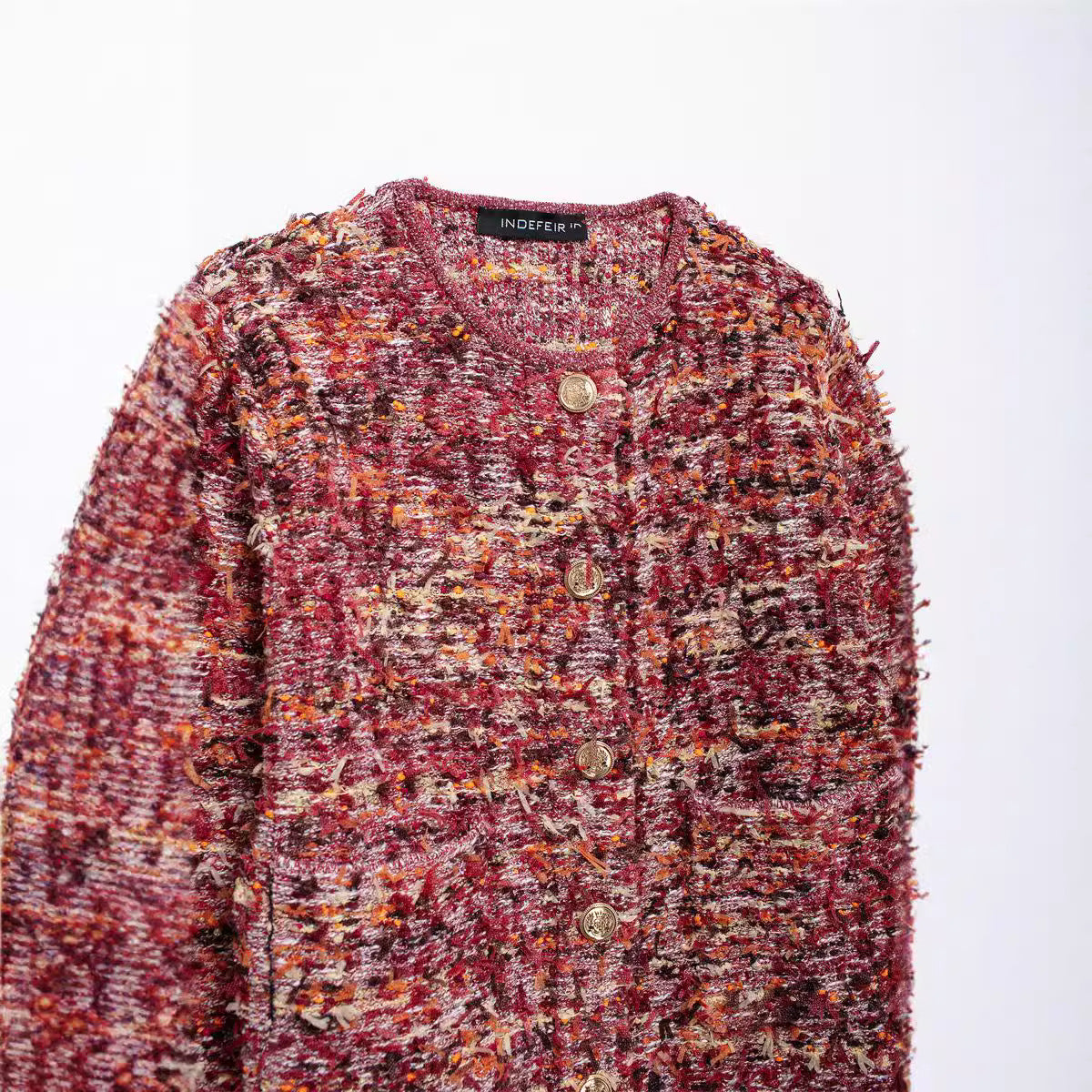 European and American style women's small fragrance French heavy industry round neck long sleeved jacket