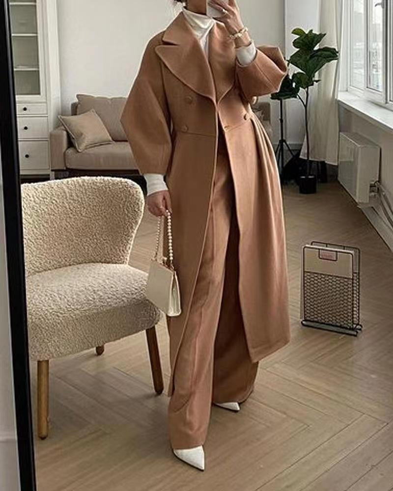 Autumn And Winter New Vintage Palace Style Lantern Sleeve Large Lapel Woolen Coat Long Coat