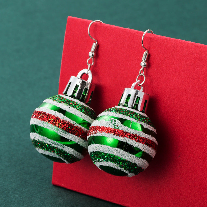 Christmas Ball Stripe Earrings Earhook Personality Simple Christmas Earrings