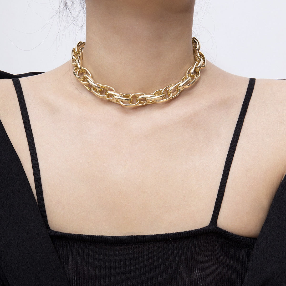 Handmade multi ring exaggerated punk thick chain necklace personality Fried Dough Twists chain necklace women