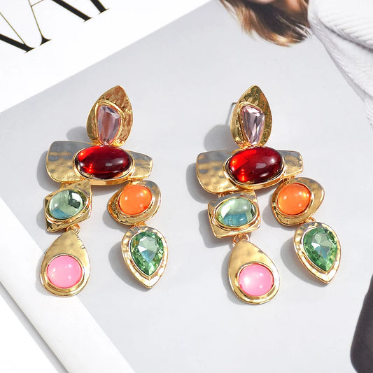 New Metal Colorful Stone Earrings High-quality Crystal Dangle Long Drop Earring Jewelry Accessories For Women Wholesale