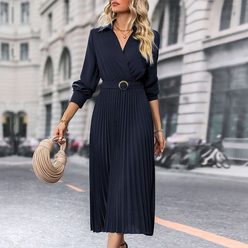 Wholesale popular spring and autumn European and American women's high-end solid color dresses