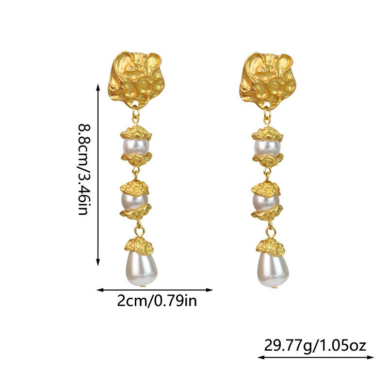 Floral pearl earrings, non-fading alloy high-end design earrings