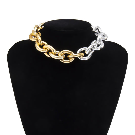 Geometric thick chain necklace with punk asymmetrical contrasting buckle necklace for women