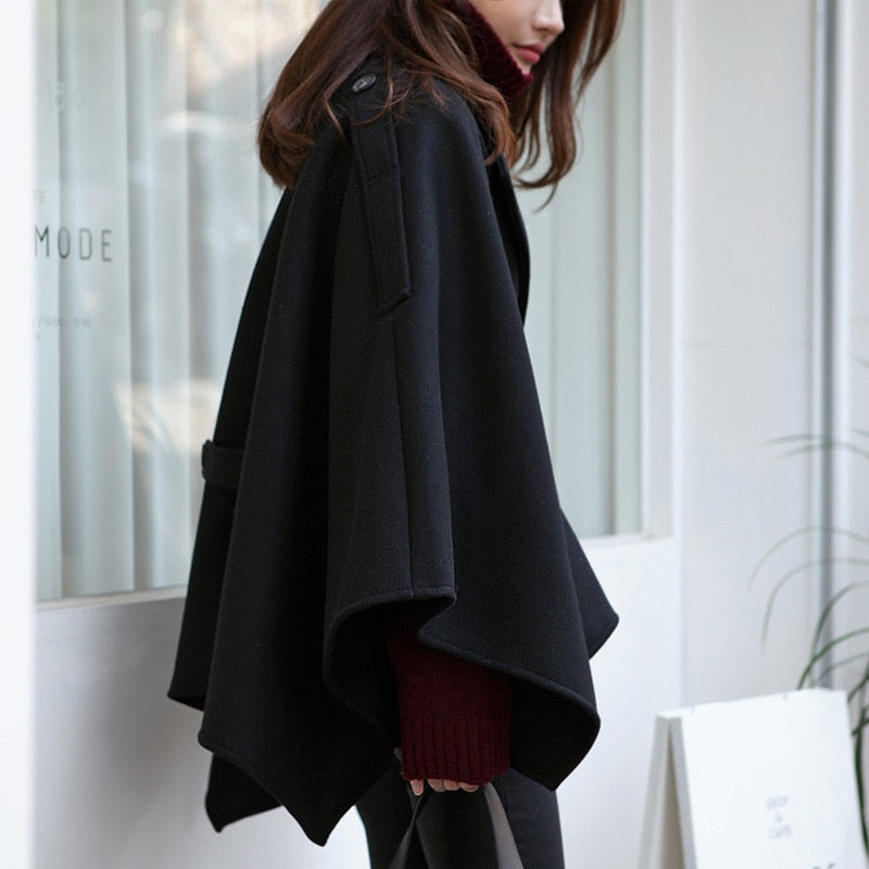 Women Winter Poncho Femme Black Cape Coat S-6XL Plus Size Cloak Ponchos and Capes Poncho Feminino Inverno Cape Femme Ponczo