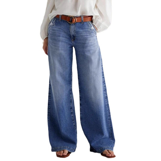 Spring new long straight leg high waisted casual pants for women