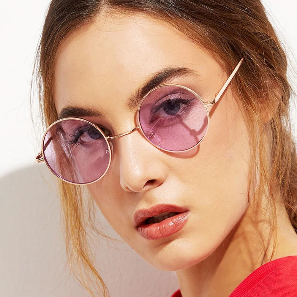 Women's Alloy Mirror Sunglasses Retro Designer Sunglasses Pink Round Sunglasses for Women