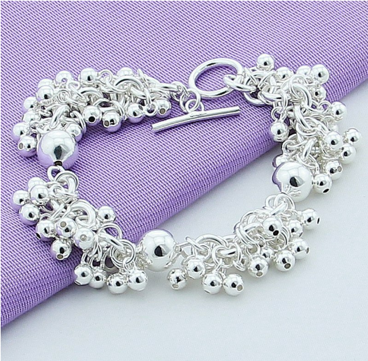 Women Fashion  Silver Jewelry  Solid Silver Grape Bead Charm Chain Bracelets & Bangles For Women Gift