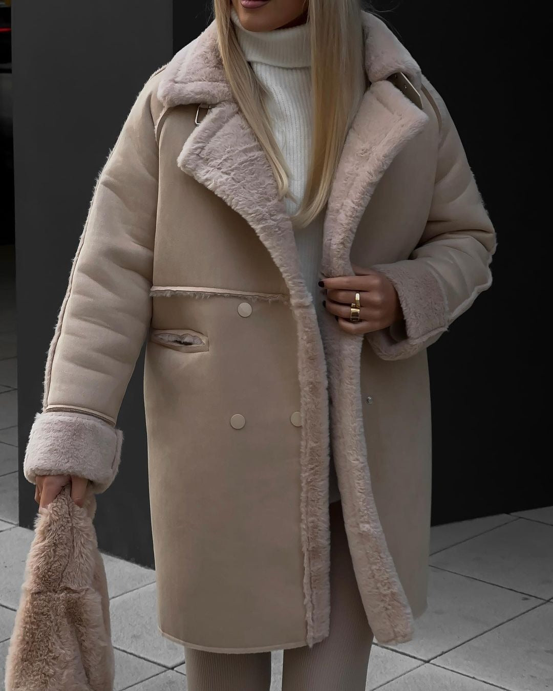 Winter new plush suede coat, suit collar, long cardigan, long sleeved plush coat