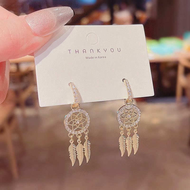 S925 silver needle mesh geometric tassel earrings with diamonds and super flash personalized design earrings internet celebrity