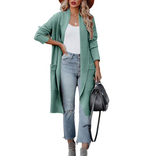 Leisure long solid color warm coat jacket for women