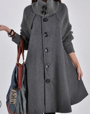 New oversized women's mid length loose fitting woolen coat cape woolen windbreaker coat