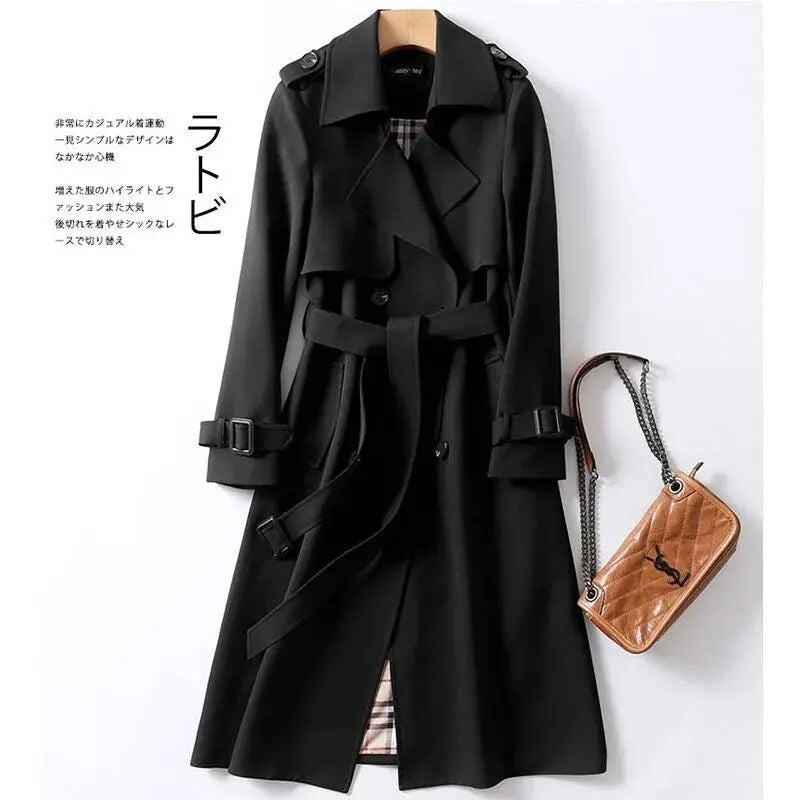 Windbreaker Women's Mid Length Spring And Autumn New Popular British Style Over The Knee Coat Spring And Autumn Coat