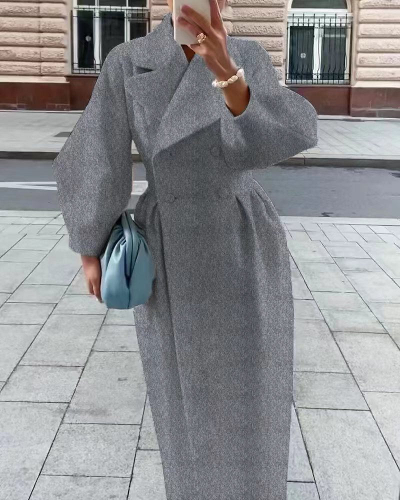 Autumn And Winter New Vintage Palace Style Lantern Sleeve Large Lapel Woolen Coat Long Coat