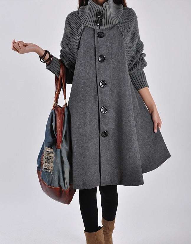 New oversized women's mid length loose fitting woolen coat cape woolen windbreaker coat