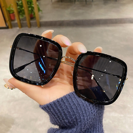 Large frame square sunglasses for ladies, elegant driving, long face sunglasses, trendy and UV protection