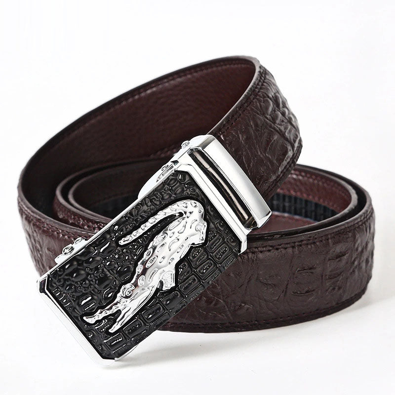 Belt men's genuine leather belt men's cowhide automatic buckle belt head men's wide crocodile leather pattern