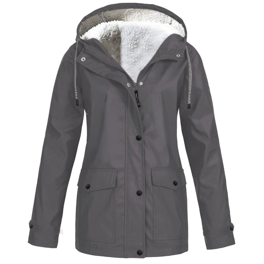 Autumn And Winter Plush Jacket Outdoor Mountaineering Suit Hooded Jacket