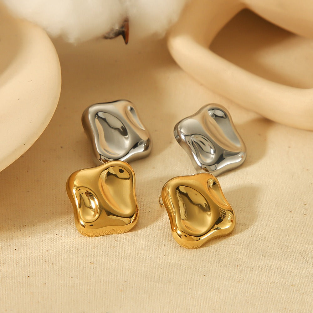 Hammered Irregular Square Concave-convex Earrings High-end Personalized Earrings