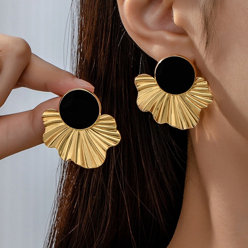 Geometric enamel glaze earrings for women Japanese and Korean ins style simple fashion round fan earrings