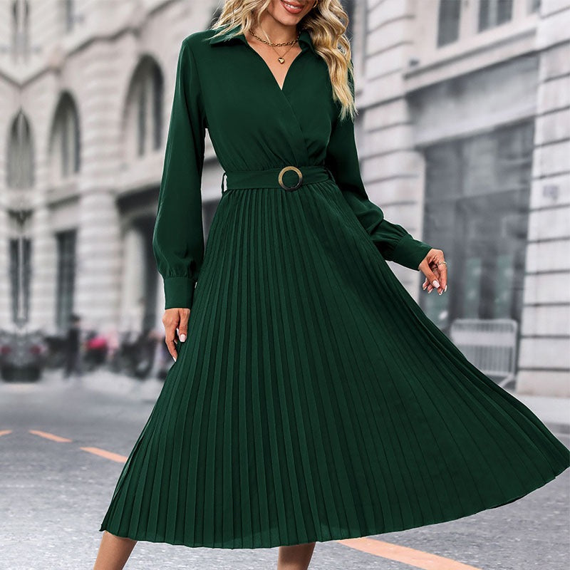 Wholesale popular spring and autumn European and American women's high-end solid color dresses