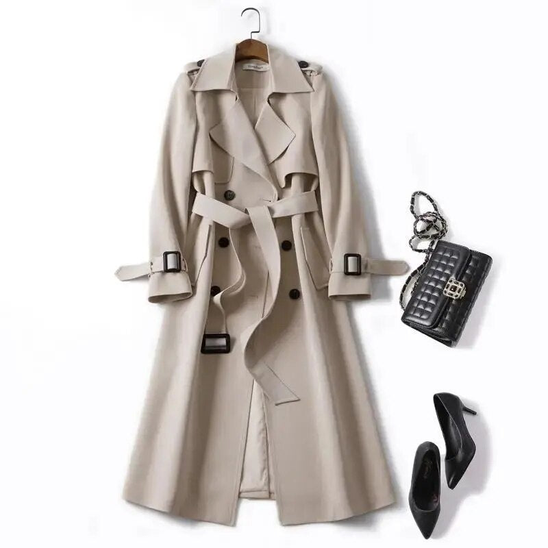 Windbreaker Women's Mid Length Spring And Autumn New Popular British Style Over The Knee Coat Spring And Autumn Coat