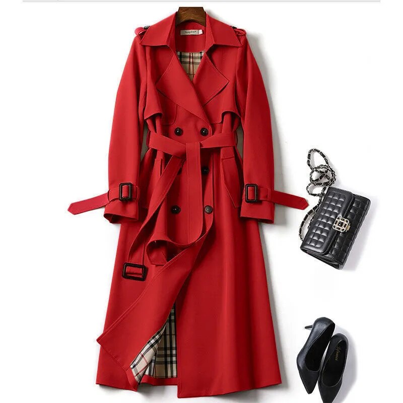 Windbreaker Women's Mid Length Spring And Autumn New Popular British Style Over The Knee Coat Spring And Autumn Coat