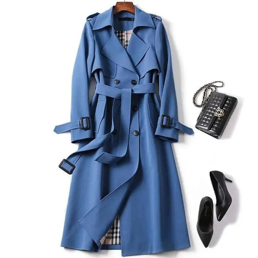 Windbreaker Women's Mid Length Spring And Autumn New Popular British Style Over The Knee Coat Spring And Autumn Coat