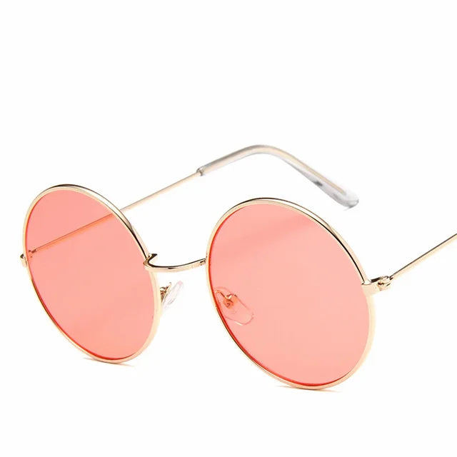 Women's Alloy Mirror Sunglasses Retro Designer Sunglasses Pink Round Sunglasses for Women