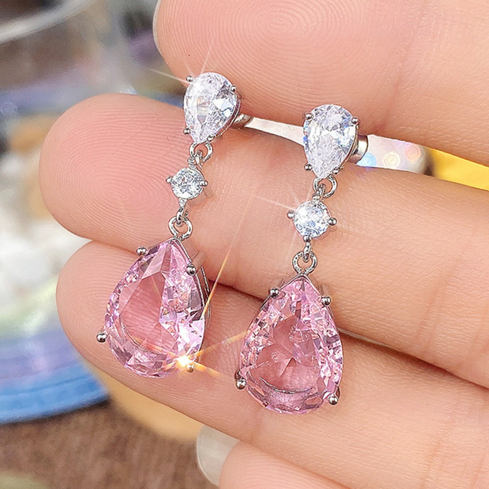 Pear shaped water drop earrings, light luxury, elegant earrings for women