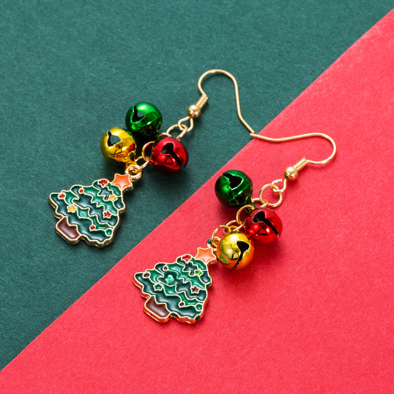 Christmas Series Fashion Design Long Christmas Tree Earrings Cute Bells Hundred Match Ear Hook Earrings