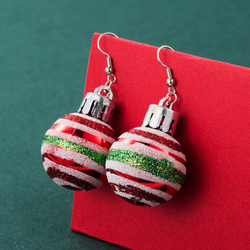 Christmas Ball Stripe Earrings Earhook Personality Simple Christmas Earrings