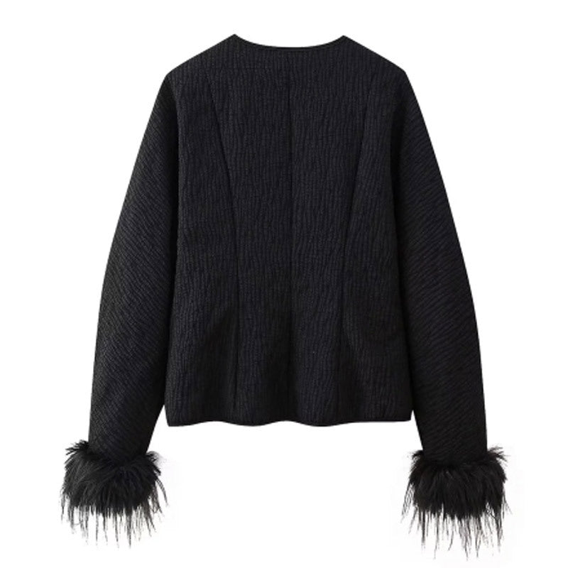 Solid color lace up feather jacket fashionable women's autumn and winter personalized street jacket