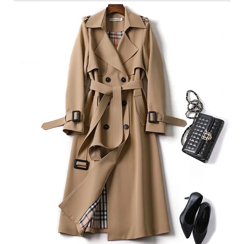 Windbreaker Women's Mid Length Spring And Autumn New Popular British Style Over The Knee Coat Spring And Autumn Coat