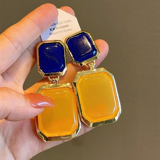 Geometric resin large earrings, personality trend, contrasting colors, internet celebrity high-end earrings