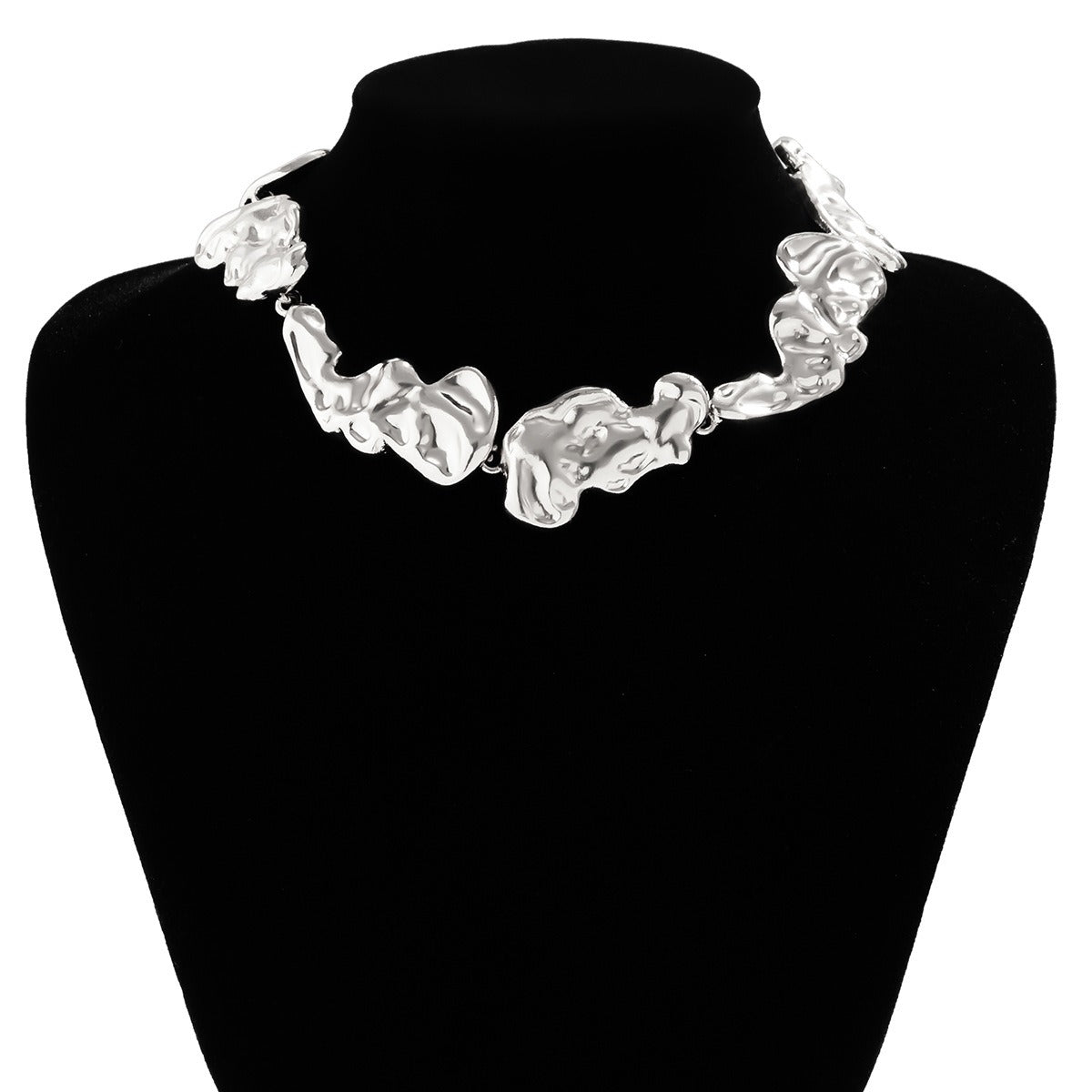 Liquid wrinkled irregular collar choker metal lava necklace for women