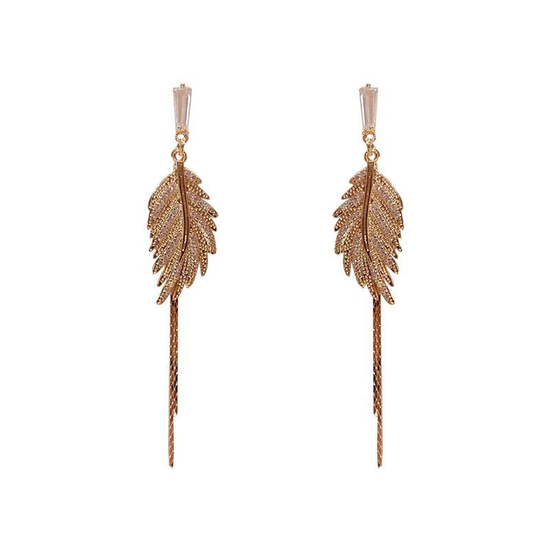 925 Silver Needle Stud Earrings Women's Long Fashion Earrings Tassel Earrings New Trendy Leaf Earrings