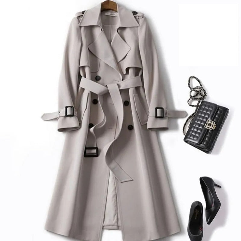 Windbreaker Women's Mid Length Spring And Autumn New Popular British Style Over The Knee Coat Spring And Autumn Coat