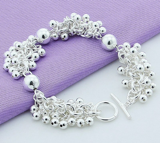 Women Fashion  Silver Jewelry  Solid Silver Grape Bead Charm Chain Bracelets & Bangles For Women Gift