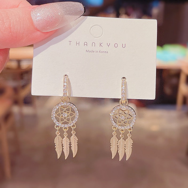 S925 silver needle mesh geometric tassel earrings with diamonds and super flash personalized design earrings internet celebrity