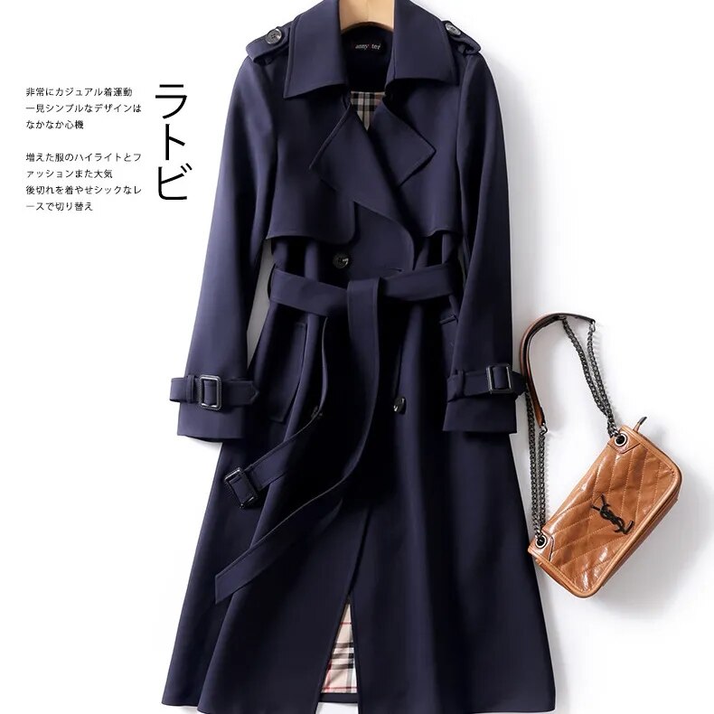 Windbreaker Women's Mid Length Spring And Autumn New Popular British Style Over The Knee Coat Spring And Autumn Coat