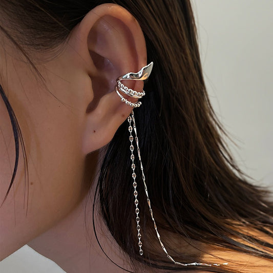 No pierced ears, long elf ear clips that show your face, small geometric gothic style long chain ear bone earrings