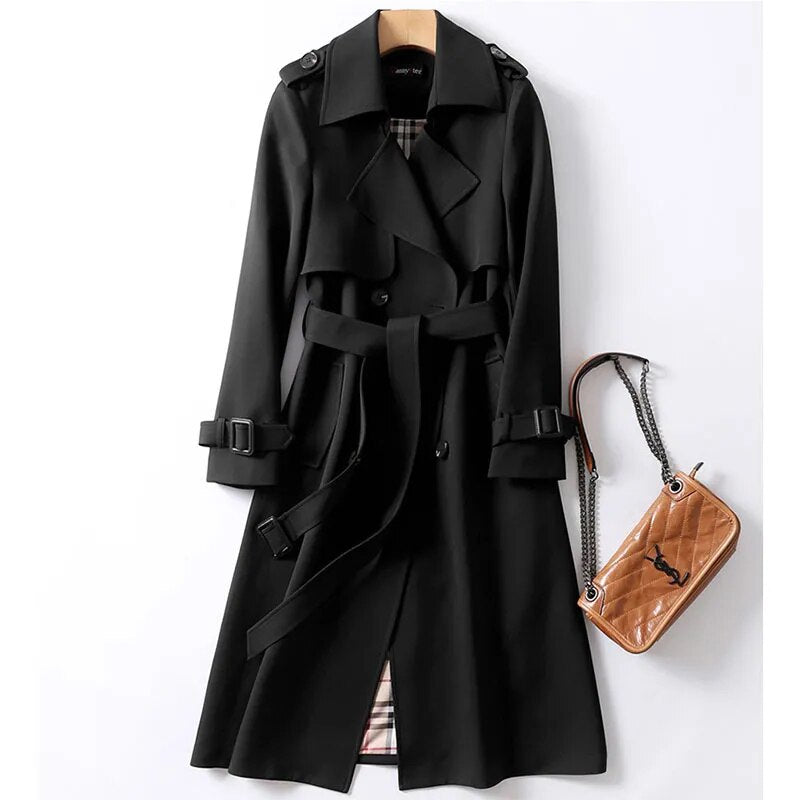 Windbreaker Women's Mid Length Spring And Autumn New Popular British Style Over The Knee Coat Spring And Autumn Coat